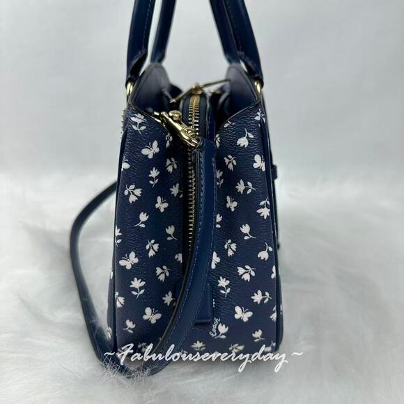 Coach Savannah Small Carryall Bag With Floral Print CBI55 Gold/Deep Blue NWT - Picture 3 of 10